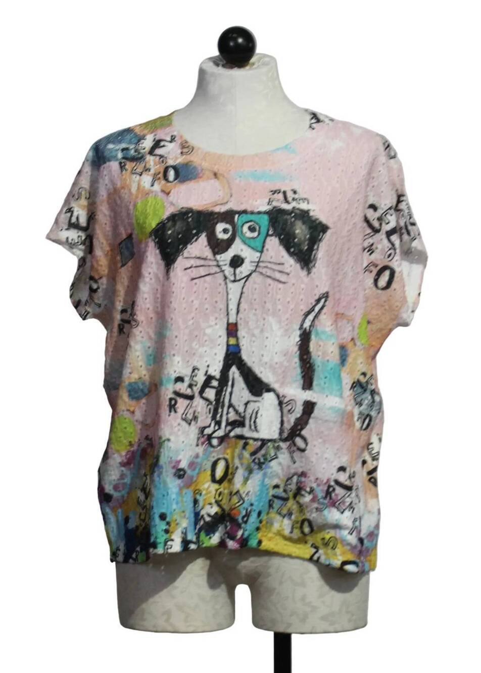 NEW INOAH women's short sleeve a-line hi lo top in piper